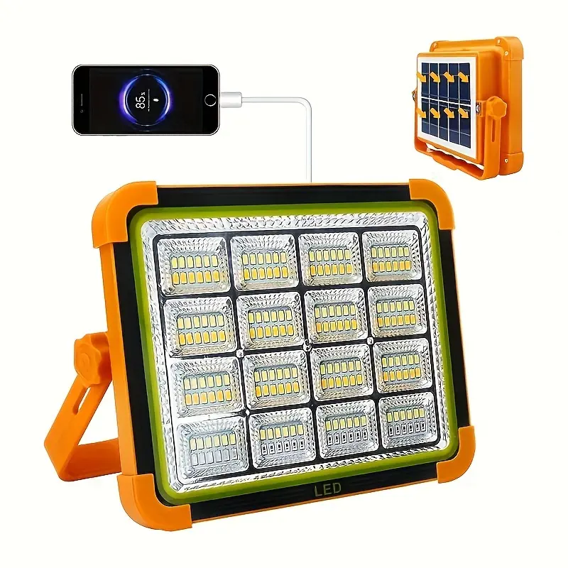 Qawtor Solar Rechargeable Cordless Work Flood Light - 288 Super Bright 5730 Beads, USB Cable & Type-C Charging, 5 Modes, IP66 Waterproof, Magnetic, SOS Signal, Adjustable Stand, Portable Solar Outdoor Lights for Camping, Car Repairs, Rechargeable Work Lig