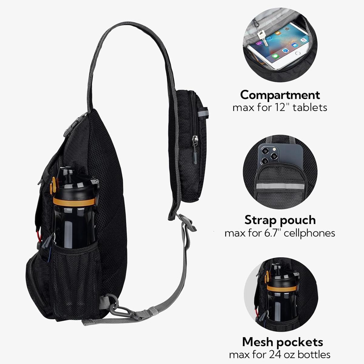 WATERFLY Packable Small Crossbody Sling Backpack with Side Pouch for Hiking Traveling Ideal Daypack for Shoulder Chest Carrying SpringStatements