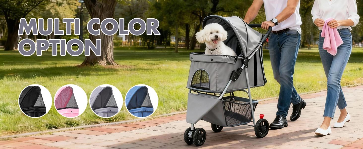 3 Wheels Pet Stroller Dog Jogging with Breathable Mesh Window, Large Storage Basket, Cup Holder, Blue
