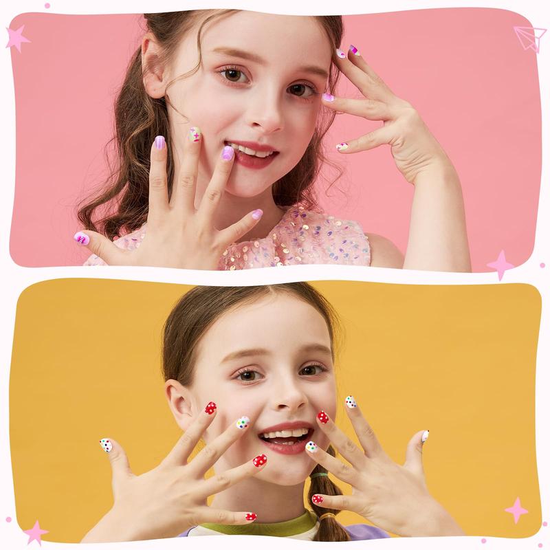 216pcs Press on Nails for Girls, 9 Colors 10 Sizes Press On Nails for Kids Fake Nails Little Girl Nails, Short Acrylic Nails with Nail Adhesive Tabs, Nail File Buffer