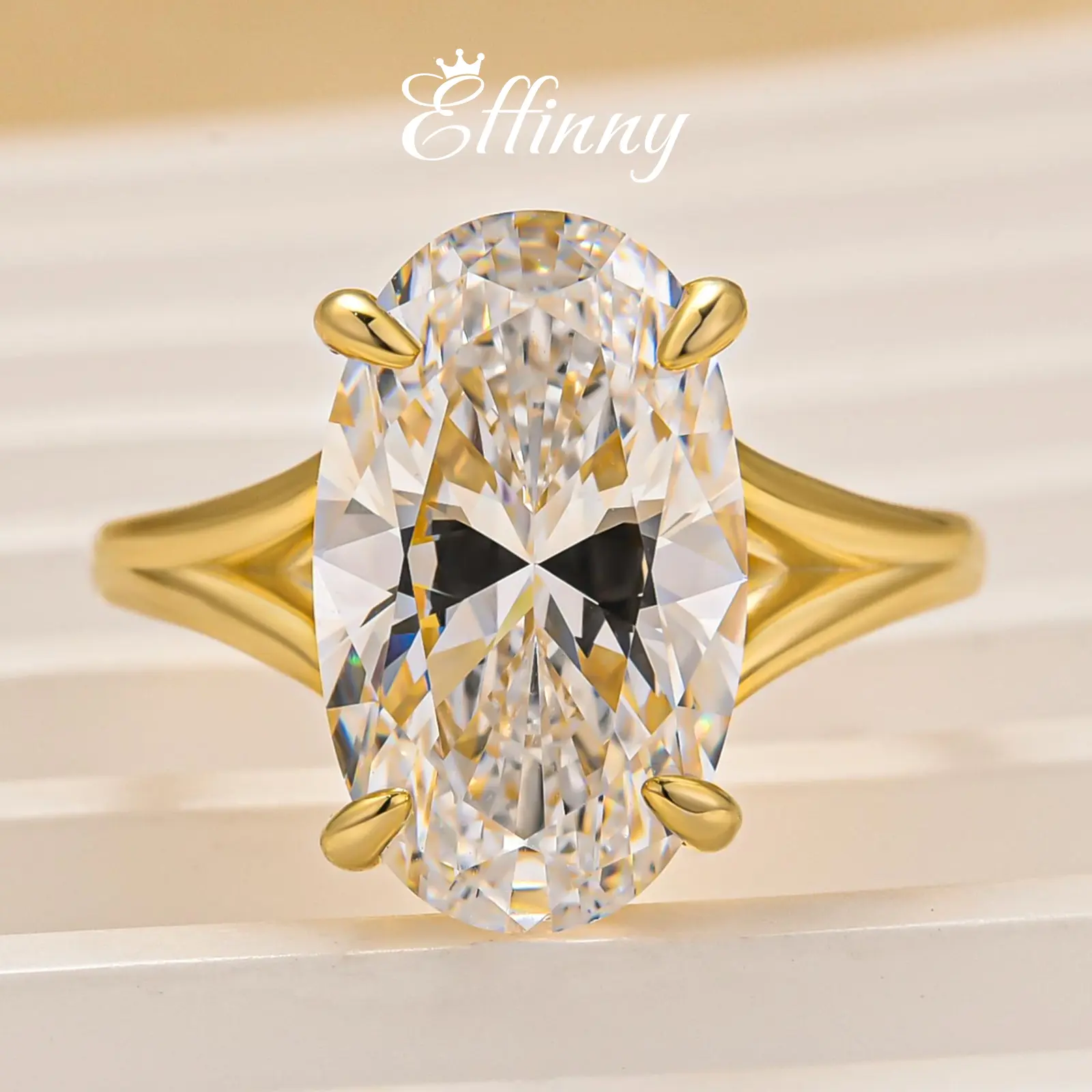 Effinny Jewelry 7.0ct Oval Cut Golden Solitaire Engagement Ring, 925 Sterling Silver Promise Ring, 5A Cubic Zirconia Women's Ring for Daily Wear, Engagement Rings, Adults