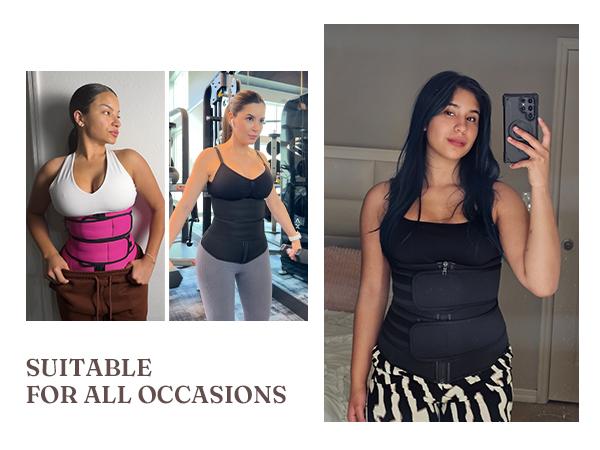 FeelinGirl LiveStream Women Long Torso Sauna Workout Double Belts Neoprene Sports Waist Belt  Corset Waist Cincher Zipper Trimmer Womenswear
