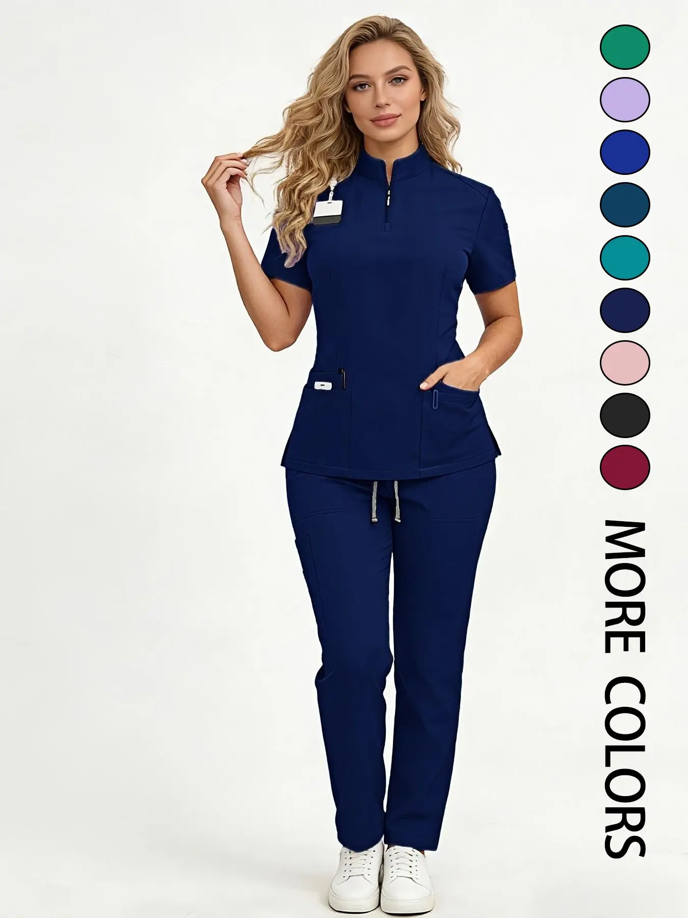 Women's Breathable Medical Scrub Set Uniforms Workwear for Hospital, Clinic and Home, Quick-Dry Wrinkle-Resistant Multi-Pocket Elastic Wide Leg Wear for All Seasons, Leg Pants Clothes
