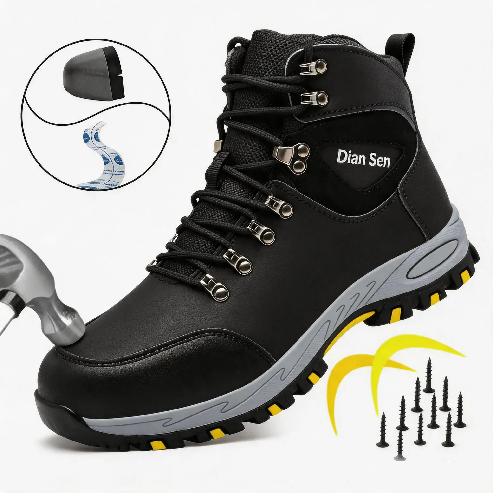 Men's Safety Work Shoes Steel Toe Anti-Smash Puncture-Proof Wear-Resistant Durable Construction Site Work Boots All-Season Outdoor Warehouse Protective Labor Shoes Industrial Heavy-Duty Safety Footwear