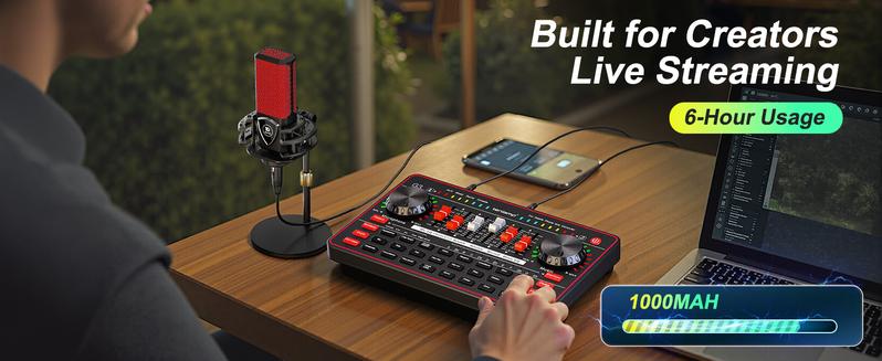 Tenlamp G3-Q8 Podcast Microphone bundle Live Sound Card Streaming Audio Mixer, Podcast Equipment with Voice Changer/Audio Interface for Live Streaming/Singing/Content Creation, with Voice Effects Soundboard