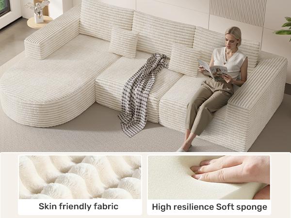 【2 Packages shipping】110" Modular Sectional Sofa Couches, Cloud Couches for Living Room, Boneless Sofa with Deep Seat,L-Shape Couch with Chaise,No Assembly Required,Beige, 【2 Packages shipping】110" Modular Sectional Sofa Couches, Cloud Couches for Living Room, Boneless Sofa with Deep Seat,L-Shape Couch with Chaise,No Assembly Required,Beige,