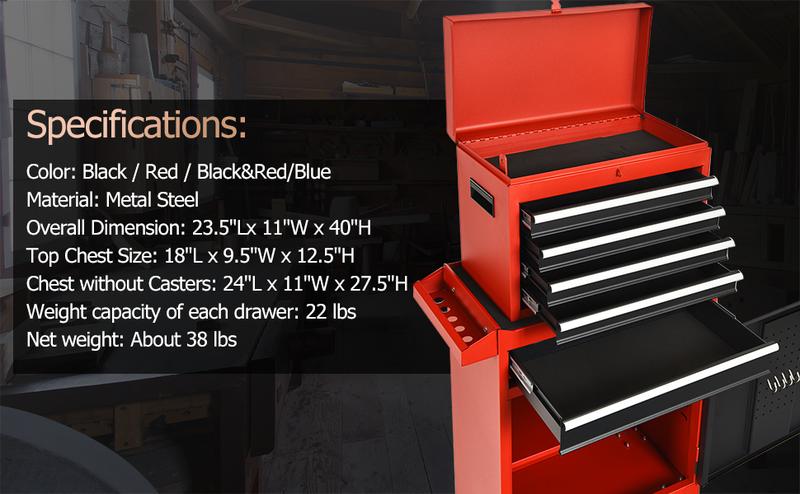 Portable 20" Tool Boxes with 3 Drawers/5-Drawers Rolling Tool Chest Cabinet with Locking System and Sliding Drawers, Heavy-Duty Cold-Rolled Steel, Large Capacity for Tool Storage, Christmas Festival Gift Black Friday Cyber Monday