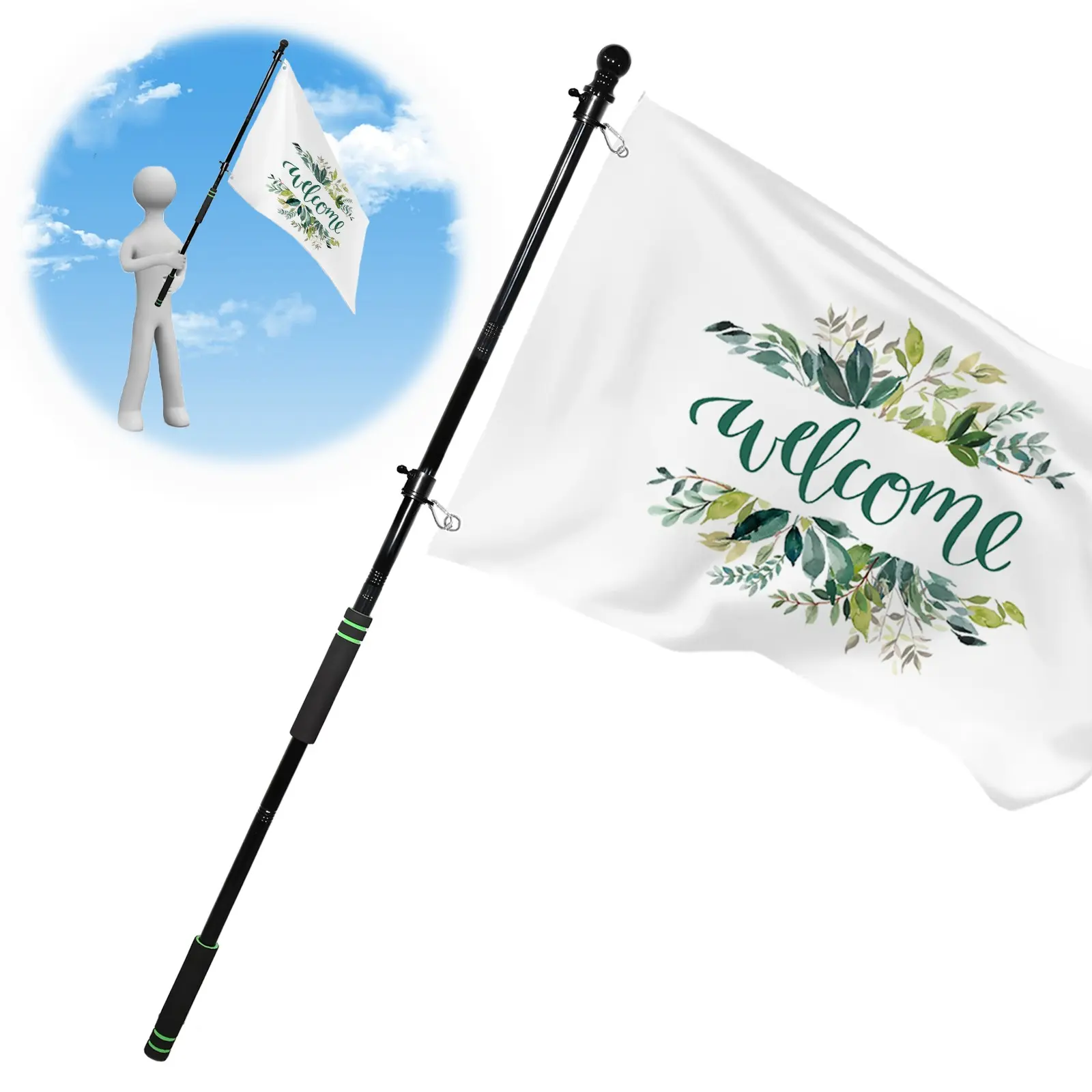 Portable Flagpole, 7 Feet Flagpole for Outdoor Garden 3x5 Flags, Handheld Flagpole Kit, Ideal for Portable Use, Parades, Guides, Presentation, Display, Events, Portability