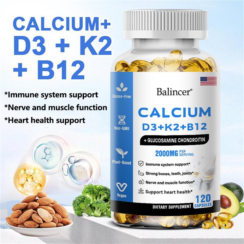 Balincer Calcium and Vitamin D3 K2 B12 Health Supplement,support bone and joint health,support heart and teeth health