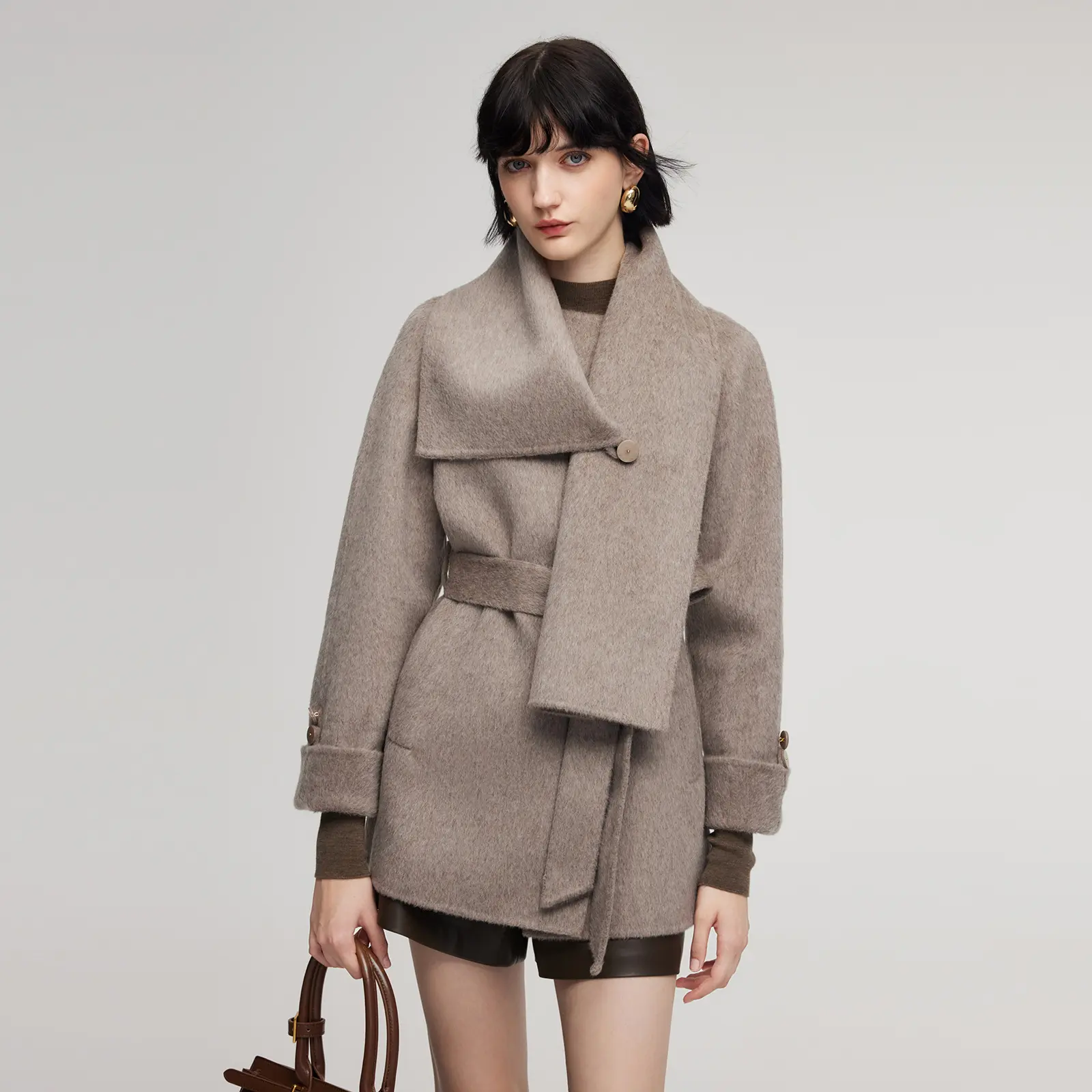 GOELIA Women's Double-Faced Alpaca Wool Blend Wrap Coat with Scarf, Casual, Cool Iron, Do Not Bleach, Dry Clean, Line Dry in the Shade