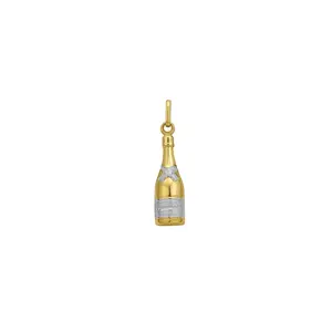 14K Yellow Gold Champagne Bottle Charm Pendant – Polished Solid Gold, 0.7g