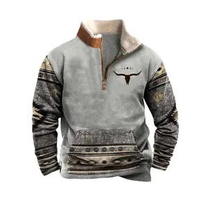 Men's Cowboy Sweatshirt with Vintage Ethnic Print and Western Aztec Design - Classic, Fashion Long Sleeve Casual Cotton Menswear Outfit Graphic