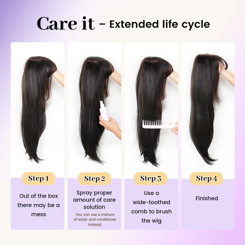 [Blend] Straight Layered Wigs with Bangs 6x4 Lace Front Wig Wear and Go Glueless Pre Style Realistic Look with True Scalp Tiny Knots 220% Density