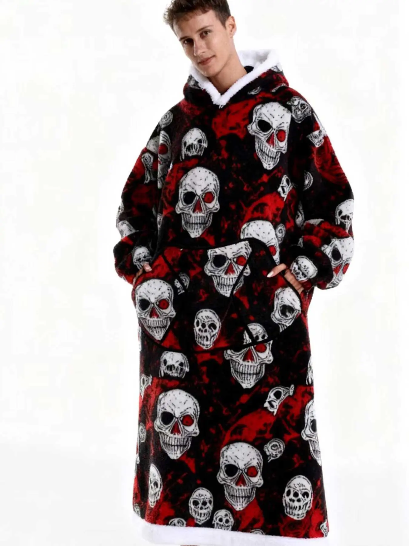 Men's Hooded Winter Sleepwear Set, Warm Lazy TV Blanket Pajamas, Oversized Thick Lamb Fur Sweatshirt, Long Sleeve Knitted Loungewear, Halloween Costume, Christmas Gift