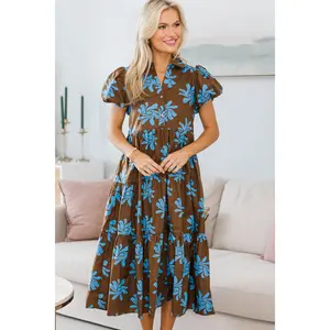 NURSING COLLECTION: Perfect For You Brown Floral Button Down Midi Dress