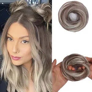 Twicebeauty 2PCS Hair Bun Extension Updo Synthetic hairpiece Donut Chignon Elastic Band Ballet Buns Hair Pieces for Women Lady Daily Use