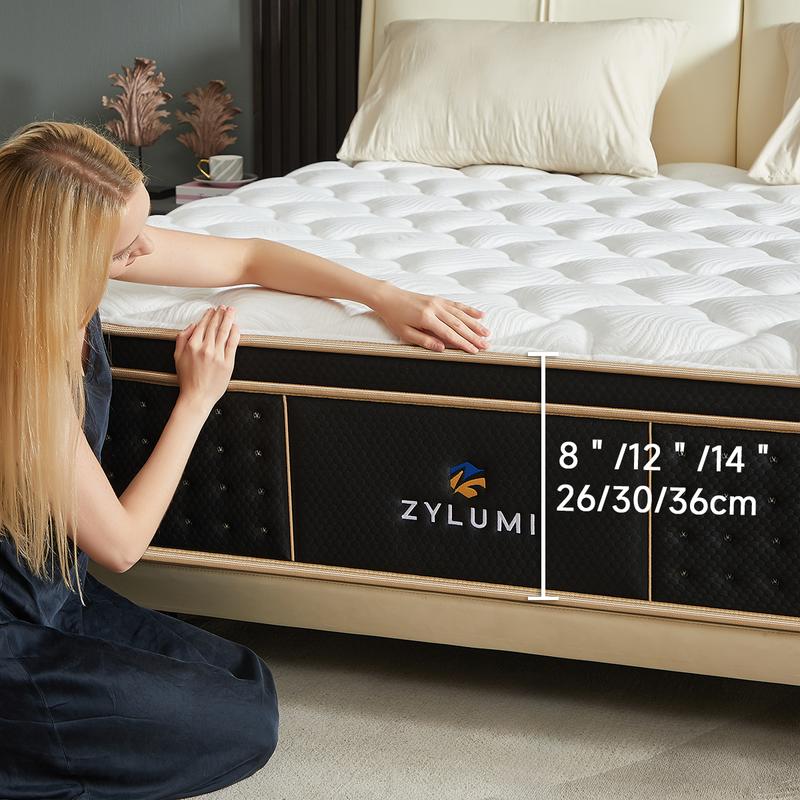 [ZYLUMI]  Hybrid Mattress in a Box, 10/12/14 Inch, Twin/Full/Queen/King, Gel Memory Foam & Zoned Support Springs, Pressure Relief, Breathable Fabric, Motion Isolation, CertiPUR-US & OEKO-TEX