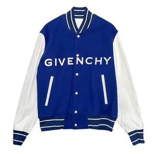 Givenchy Leather Wool Bomber Jacket Blue White