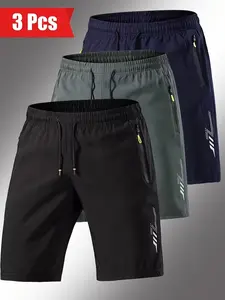 Fitness, training, sports, running, jogging, zippered pockets, comfortable and breathable, quick-dry five-inch inseam athletic shorts. Men's Casual summer fit Solid Color Zipper