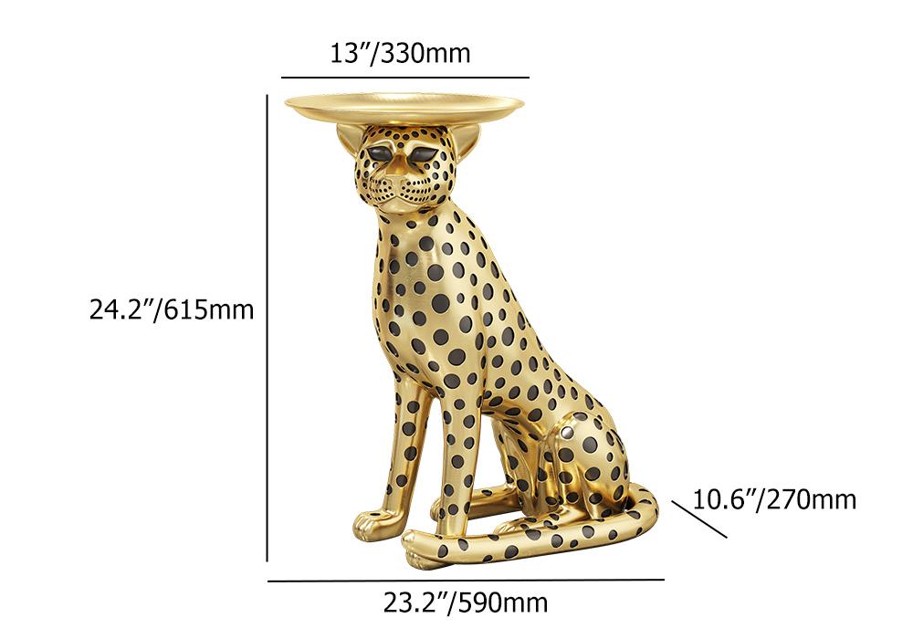 Homary Panther Figurine Resin Art Deco Gold Side Table with Tray Top