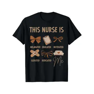 Black History Month Nurse Graduation Melanin Nursing School T-Shirt, Unisex Cotton Casual Round Neck Outdoor Short Sleeve T-Shirt with Slight Stretch, Slightly Elastic, 100%Cotton, S-XXXL Top Crewneck