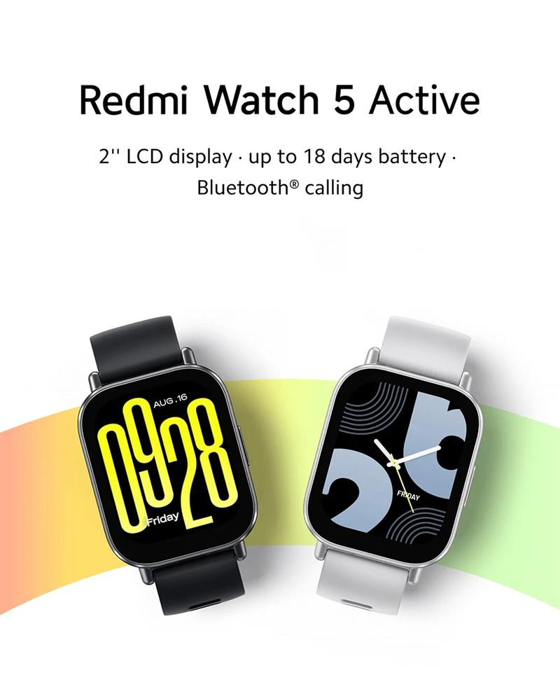 Xiaomi Redmi Watch 5 Active Smartwatch, 2.0" LCD Display, 18 Days of Battery Life, 140+ Sports Modes, 5ATM Waterproof, Bluetooth Calling Wearable Monitoring Resistance Smartphone Charging Screen Wristwatch