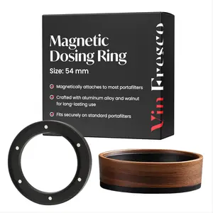 54mm Espresso Dosing Funnel – Magnetic Coffee Dosing Ring Compatible with 54mm Portafilter – Compatible with Breville and DeLonghi Portafilters – Aluminum Alloy & Real Walnut Design – Black & Walnut