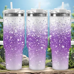 1pc 40oz Purple Sparkle Tumbler with Lid, Insulated Travel Mug, Gift for Women Men, Ideal for Halloween, Independence Day, Memorial Birthday Gift, Coffee Cup, weird stuff