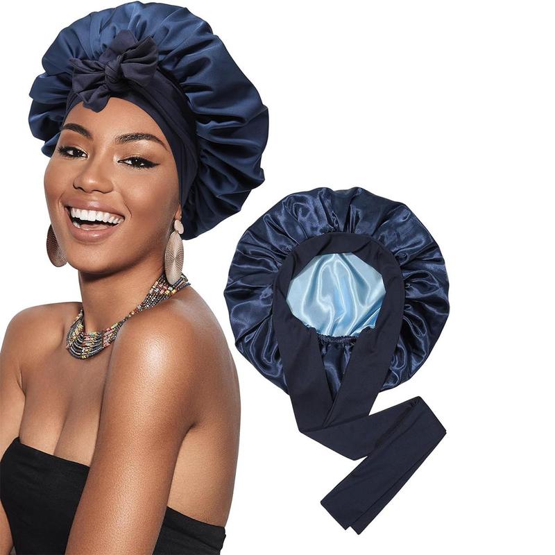 Double Layer Satin Bonnet Silk Like Texture for Sleeping Sleep Cap Hat Hair Bonnets with Elastic Tie Band for Curly Hair Nightcap