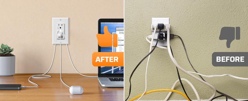 DEWENWILS USB Outlet with LED Night Light, 5V 4.8A Tamper-Resistant Wall Outlets with USB-A & USB-C Ports, Wall Plate for Kitchen, Bathroom, Office, White