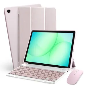 Tablet Case with Keyboard & Mouse for Samsung Galaxy Tab A11+ 2025/A9+ 2023 11inch, Universal Wireless Keyboard & Mouse Set, Tablet Cover, Tablet Protective Cover,Case with Automatic Wake-up,Pink/Black/Ice Blue,Gift for Him/Her Aluminium Durable