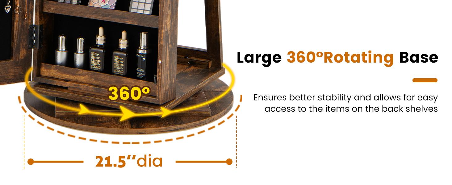 COSTWAY 360° Swivel Jewelry Armoire with Full Length Mirror, Rear Storage Shelves, Lockable Standing Jewelry Cabinet Organizer with Interior Vanity Mirror and 3-Color Lights -costst COSTWAY 360° Swivel Jewelry Armoire with Full Length Mirror, Rear Storage Shelves, Lockable Standing Jewelry Cabinet Organizer with Interior Vanity Mirror and 3-Color Lights -costst