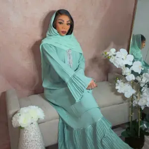 Modest mint green abaya dress with matching Headscarf