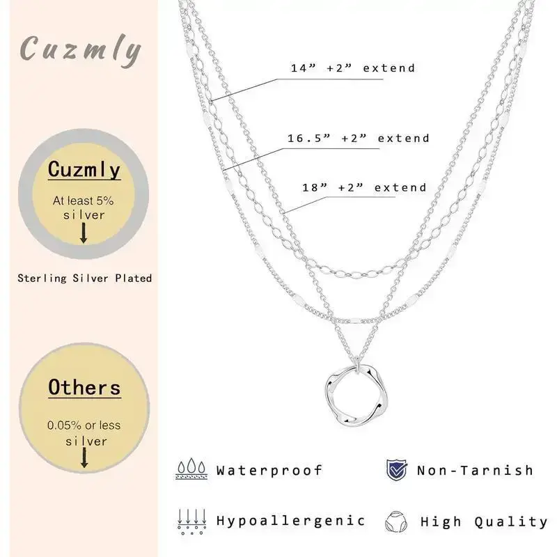 Layered silver necklaces for women, sterling silver stack choker necklaces for women trendy layering circle pendant chain necklace set jewelry for women Cubanchain moissanite chain Layered silver necklaces for women, sterling silver stack choker necklaces for women trendy layering circle pendant chain necklace set jewelry for women Cubanchain moissanite chain
