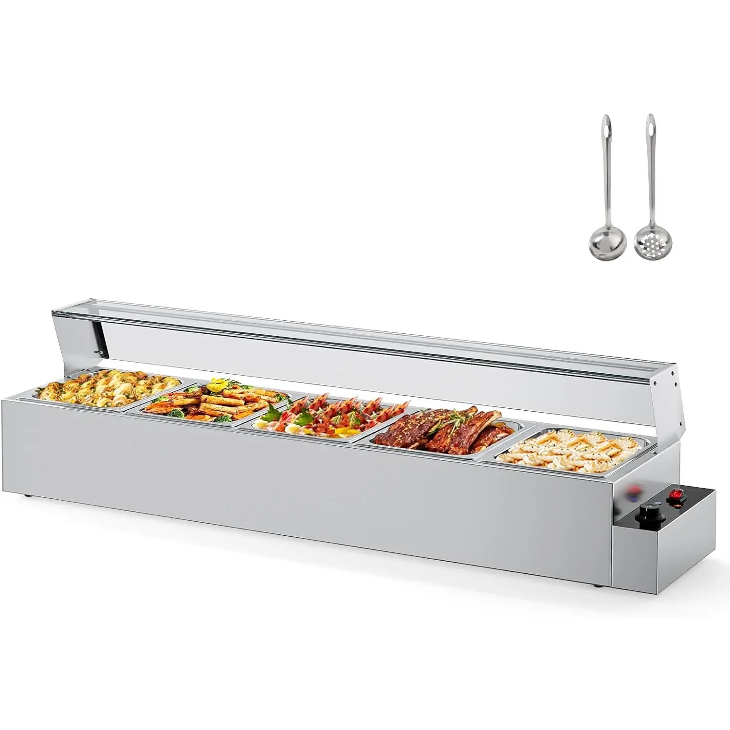 ROVSUN Electric Commercial Food Warmer 1700W, Steam Table 12QT/Pan Stainless Steel Bain Marie w/Acrylic Shield Temperature Control & Lid for Buffet Restaurant