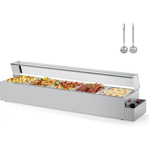 ROVSUN Electric Commercial Food Warmer 1700W, Steam Table 12QT/Pan Stainless Steel Bain Marie w/Acrylic Shield Temperature Control & Lid for Buffet Restaurant