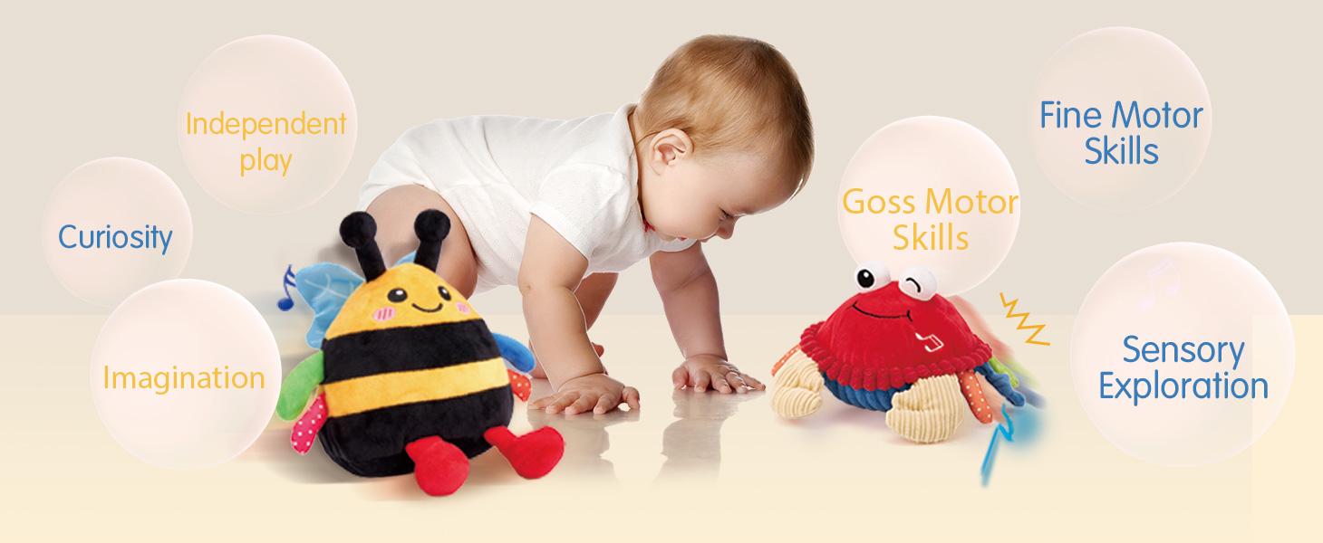 Hahaland Musical Interactive Dancing Crab/Bee/Football Plush Toy - 48 Songs & Repeat What You Say- Walking Moving Bouncing Crawling Toddler Toy 1-3 Baby Toy Infant Tummy Time Toy 0-3-6-12-18 Months Birthday Easter Basket Stuffers  Gifts for Kids