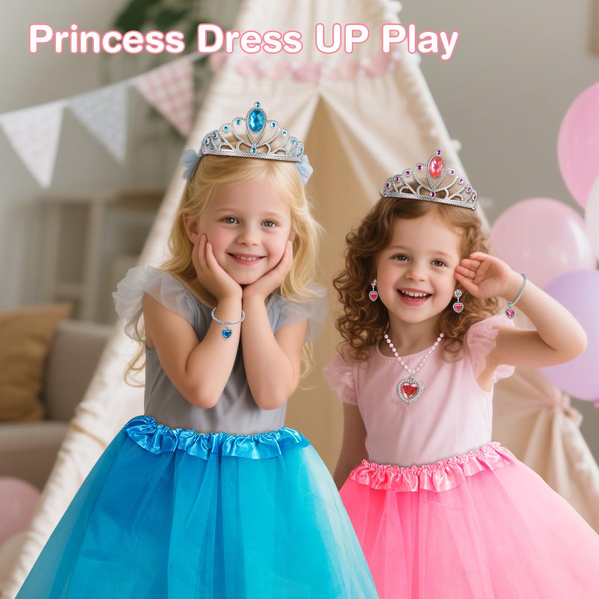 Princess Dress Up Toys & Jewelry Boutique for Toddler and Girls Aged 3-6 Years Old, Dress Up Set with 3 Color Skirts, Shoes and Crowns | Role Play Costume Gifts for Birthday Christmas Halloween