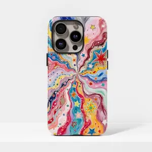 Psychedelic Starburst Cas Y2K Style Tough Phone Case, Psychedelic Cosmic Swirl Vintage Must have Phone Case For Iphone 16, 15, 14, 13, 12, Samsung Galaxy S22,S23,S24 Gift For Halloween, Best Phone case