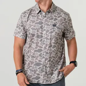 Performance Button Up - Classic Deer Camo Hawaiian Shirt, Hawaiian Camouflage Button-Up Shirt For Men