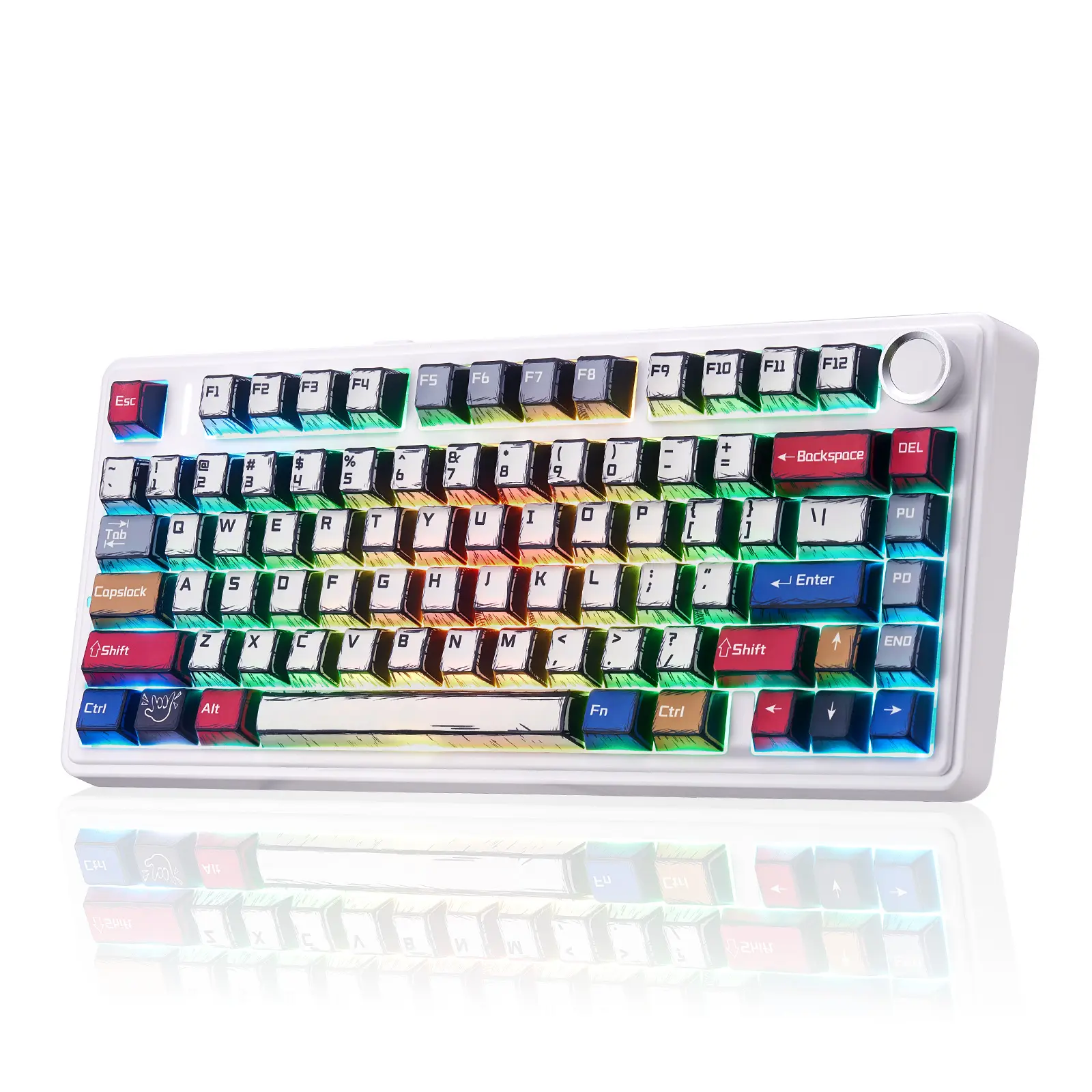 Aula F75 Mechanical PC Gaming Keyboard - Wireless LED Backlit Hot-Swappable RGB, Hot-Swap Socket, Knob, Gasket Mount, Pre-Lubed Reaper Switches, Creamy Keyboard, Bluetooth/2.4GHz/Type-C, Manga Keycaps, Gamer Stuff, Pc Gaming Keyboards