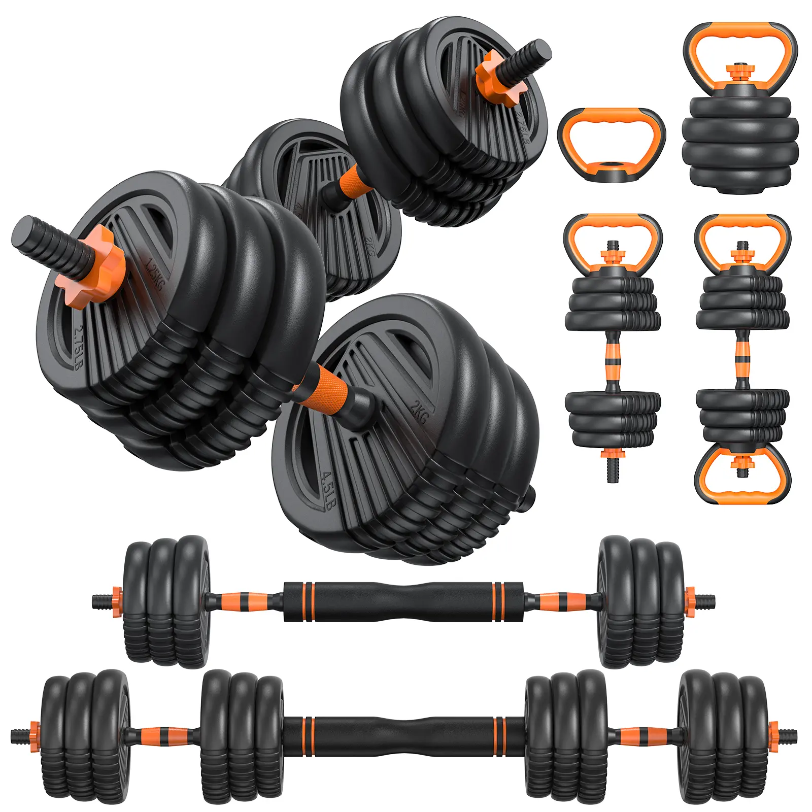 5 in 1 Adjustable Dumbbell set, 55/66/88lbs Weight Set for Home Workout,  Pesas Para Ejercicios en Casa Used as Barbell, Kettlebells, Push up Stand for Home Gym, summervibes
