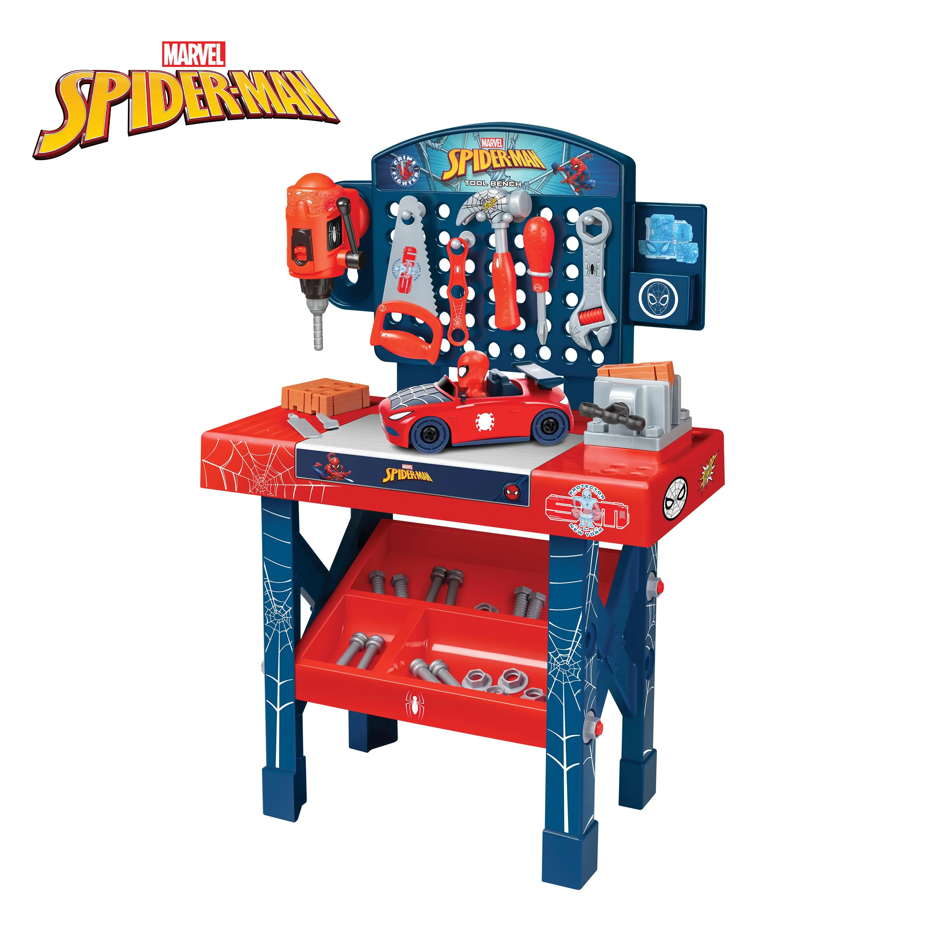 Marvel Spider-Man, Spidey and His Amazing Friends, NASCAR & Transformers Pit Stop Tool Bench Playset – Pretend Play Racing & Real Tool Fun for Kids 4+, Official Licensed