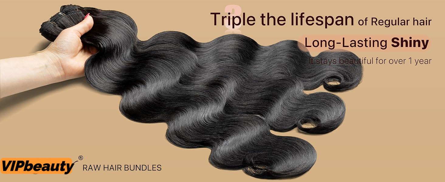VIPbeauty Body Wave Bundles 10-32 Inch 100% Unprocessed Brazilian Virgin Hair 3 Bundles Human Hair Natural Colour Extensions Quick Weave