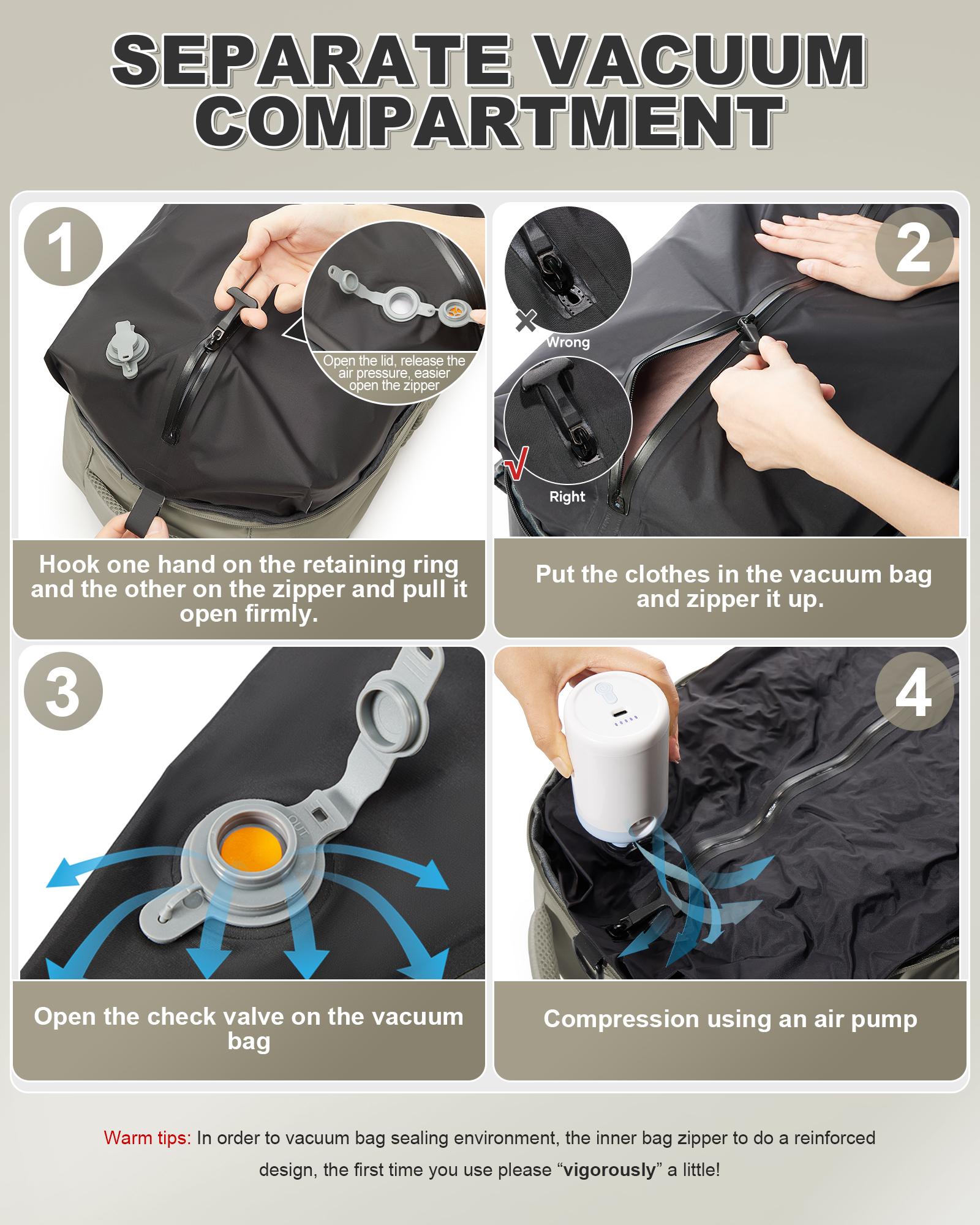 Vacuum Seal Backpack Travel With Pump,Carry On Travel Backpack With Vacuum System,Mochila de Viaje Vacuum,Travel Laptop Backpack