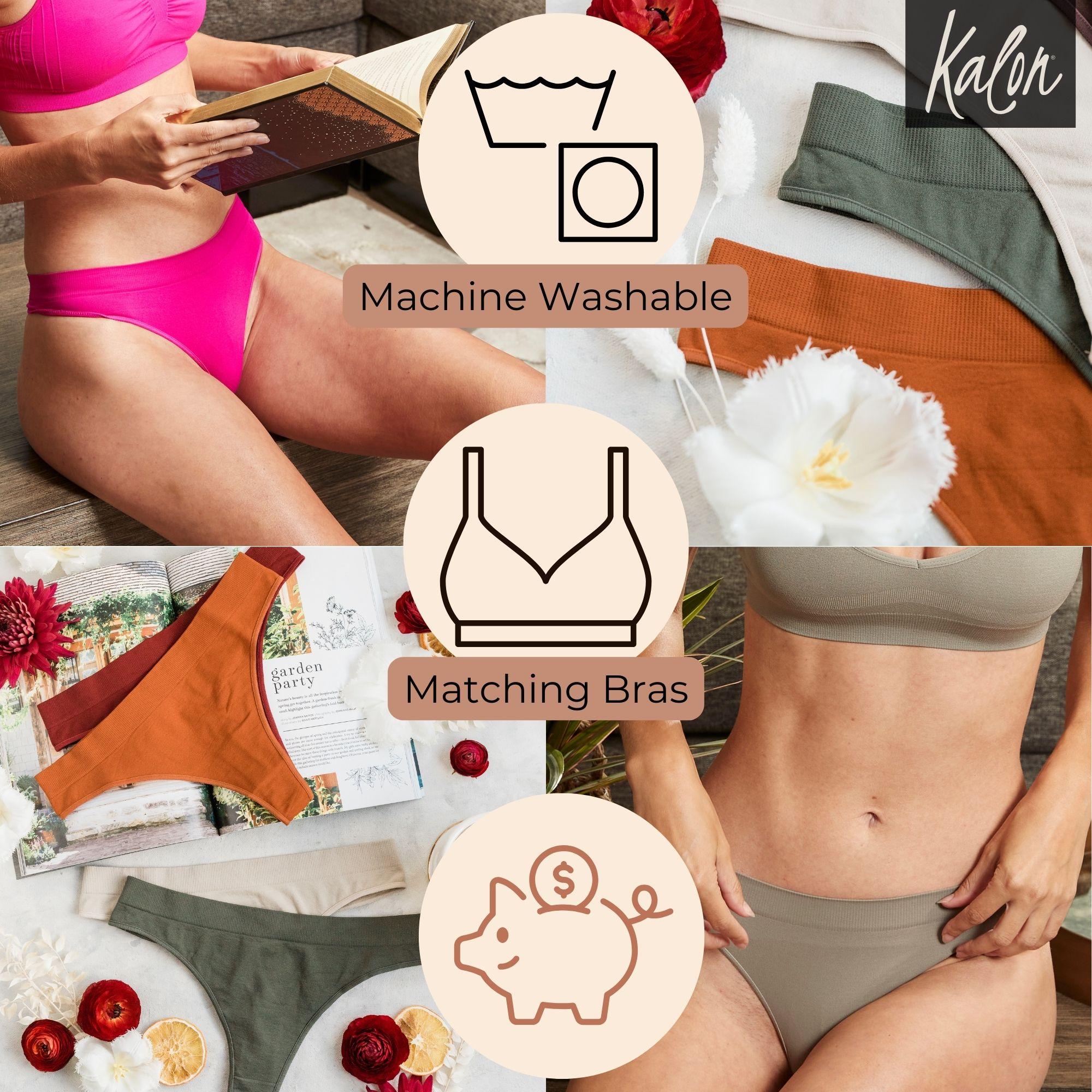 Kalon 6-Pack Women's Seamless Thong Underwear XS-4XL Stretchy & Comfy Knit Womenswear Soft Comfort Gym Panties Lady undies