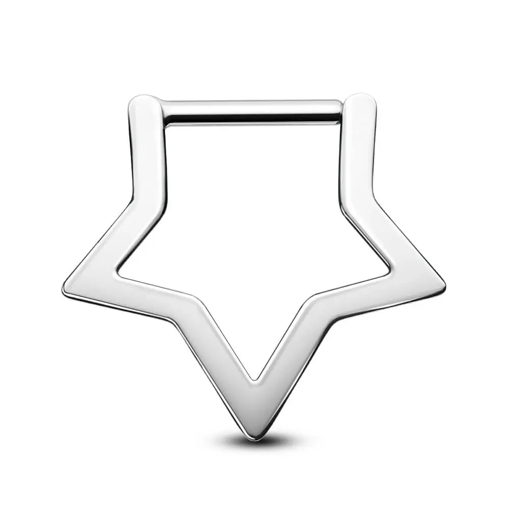 OUFER 14G/16G Titanium Star Clicker Septum Ring - Unisex ASTM F-136 Titanium Hinged Segment Hoop, Hypoallergenic Plain Everyday Nose Piercing Accessories for Adults’ Cartilage Piercings