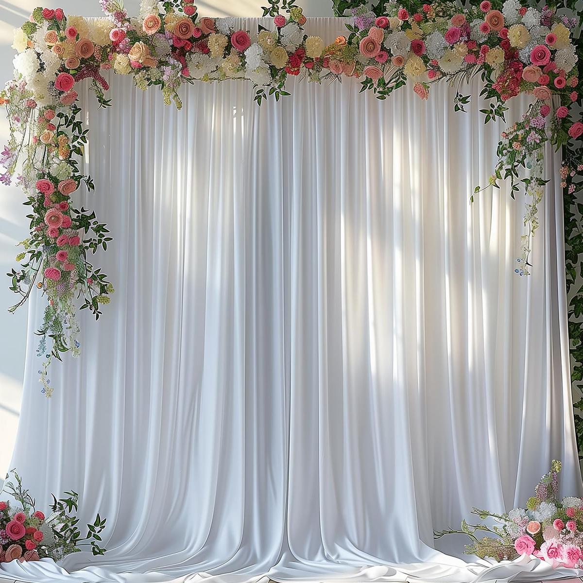 3 Set 10FTx7FT White Wrinkle-Free Wedding Backdrop Curtain -Silky Washable White Polyester Drapes for Baby Showers Birthday Parties Photography Wedding Receptions-6 Panels 5FTx7FT
