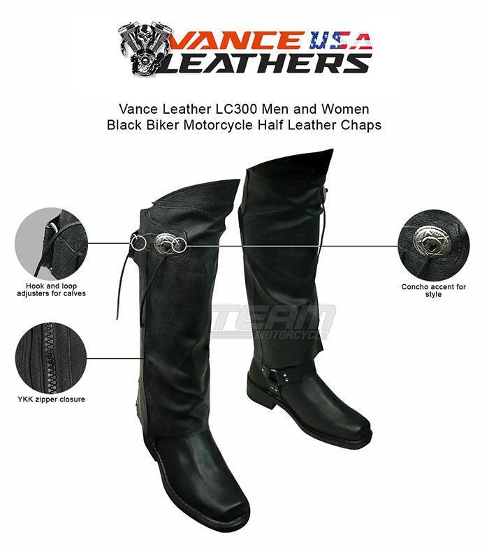 Vance Leather Black Biker Motorcycle Half Leather Chaps