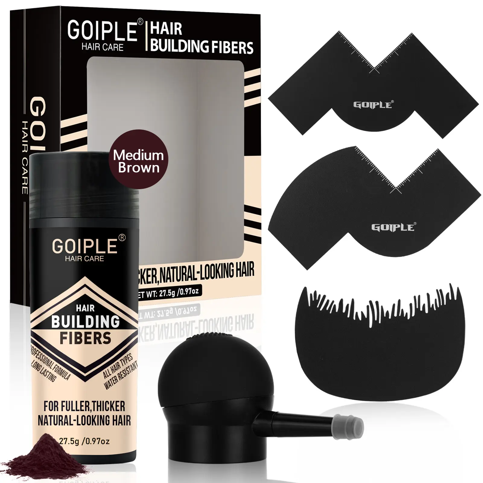 Natural Hair Building Fibers Set for Men and Women Hair Thickening Powder Adds Volume Professional Sweat Resistant Water Resistant (Medium Brown)
